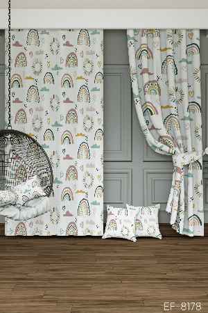 Pudra Mint Gökkuşağı Kalp Desenli Baskılı Fon Perde Geniş En 1. Kalite