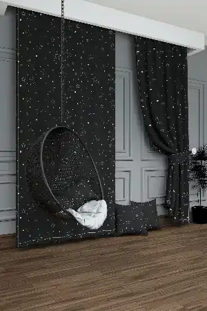 Dökümlü Kumaştan Koyu Füme Yıldız Desenli Baskılı Fon Perde Geniş En 1. Kalite