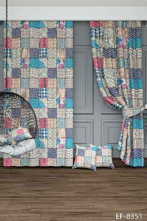 Dökümlü Kumaştan Turkuaz Pembe Patchwork Desenli Baskılı Fon Perde Geniş En 1. Kalite