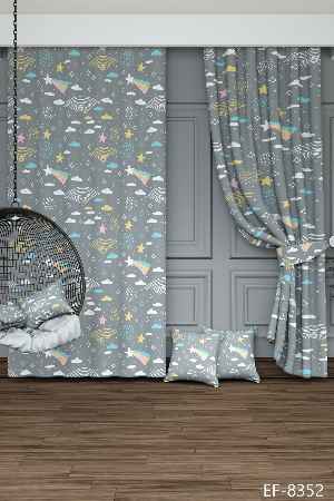 Dökümlü Kumaştan Gri Yıldız ve Yağmur Desenli Baskılı Fon Perde Geniş En 1. Kalite