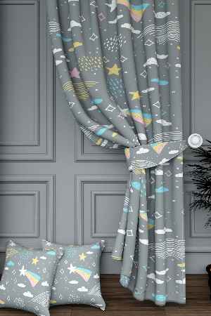 Dökümlü Kumaştan Gri Yıldız ve Yağmur Desenli Baskılı Fon Perde Geniş En 1. Kalite