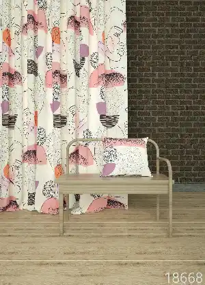 Dökümlü Kumaştan Genç Odası - Pudra Lila Büyük Boy Modern Silüet Desenli Baskılı Fon Perde Geniş En 1. Kalite