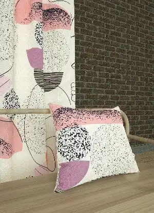 Dökümlü Kumaştan Genç Odası - Pudra Lila Büyük Boy Modern Silüet Desenli Baskılı Fon Perde Geniş En 1. Kalite