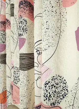 Dökümlü Kumaştan Genç Odası - Pudra Lila Büyük Boy Modern Silüet Desenli Baskılı Fon Perde Geniş En 1. Kalite