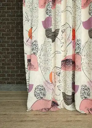 Dökümlü Kumaştan Genç Odası - Pudra Lila Büyük Boy Modern Silüet Desenli Baskılı Fon Perde Geniş En 1. Kalite