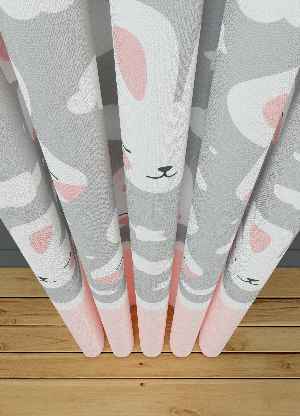 Dökümlü Kumaştan Pudra Sevimli Hayvanlar Tavşan Desenli Baskılı Fon Perde 1. Kalite