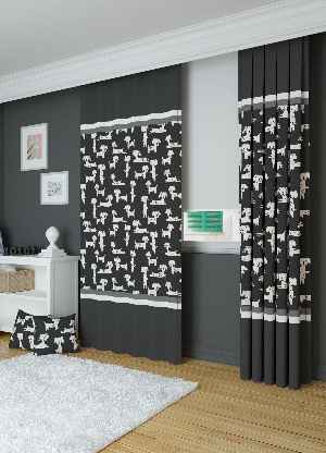 Dökümlü Kumaştan Koyu Antrasit Sevimli Hayvanlar Köpek Desenli Baskılı Fon Perde 1. Kalite