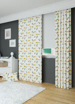 Yeşil Sevimli Hayvanlar ve Araba Desenli Baskılı Fon Perde Geniş En 1. Kalite