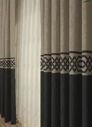 Dökümlü Kumaştan Bej Antrasit Bordürlü Pano Fon Perde Baskılı 1. Kalite - Salon - Yatak Odası - Oturma Odası