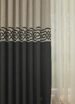 Dökümlü Kumaştan Bej Antrasit Bordürlü Pano Fon Perde Baskılı 1. Kalite - Salon - Yatak Odası - Oturma Odası
