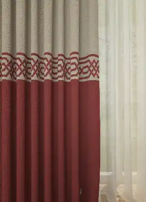 Dökümlü Kumaştan Bej Açık Bordo Bordürlü Pano Fon Perde 1. Kalite - Salon - Yatak Odası - Oturma Odası