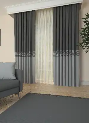 Dökümlü Kumaştan Gri Bordürlü Pano Fon Perde 1. Kalite - Salon - Yatak Odası - Oturma Odası