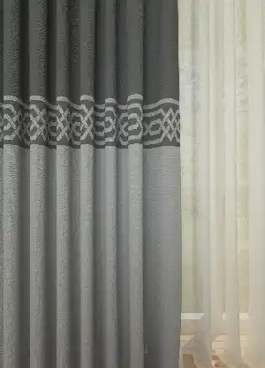 Dökümlü Kumaştan Gri Bordürlü Pano Fon Perde 1. Kalite - Salon - Yatak Odası - Oturma Odası