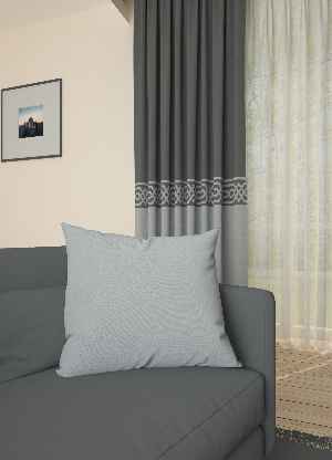 Dökümlü Kumaştan Gri Bordürlü Pano Fon Perde 1. Kalite - Salon - Yatak Odası - Oturma Odası