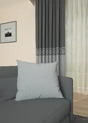 Dökümlü Kumaştan Gri Bordürlü Pano Fon Perde 1. Kalite - Salon - Yatak Odası - Oturma Odası