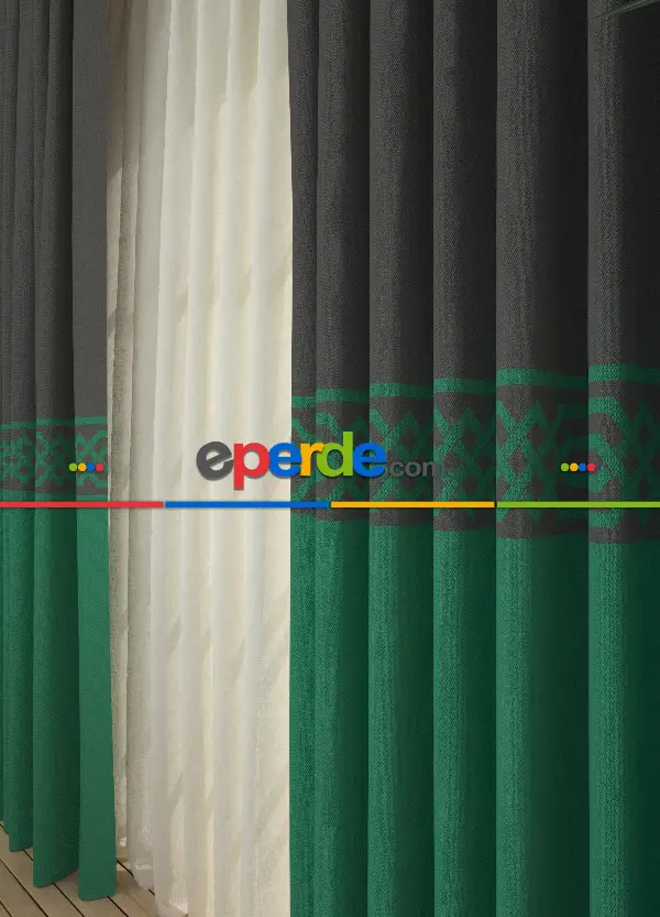 Dökümlü Kumaştan Gri Yeşil Bordürlü Pano Fon Perde 1. Kalite - Salon - Yatak Odası - Oturma Odası