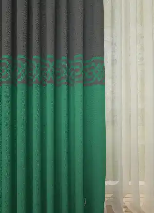 Dökümlü Kumaştan Gri Yeşil Bordürlü Pano Fon Perde 1. Kalite - Salon - Yatak Odası - Oturma Odası