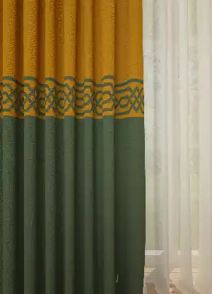 Dökümlü Kumaştan Yeşil Bordürlü Pano Fon Perde 1. Kalite - Salon - Yatak Odası - Oturma Odası