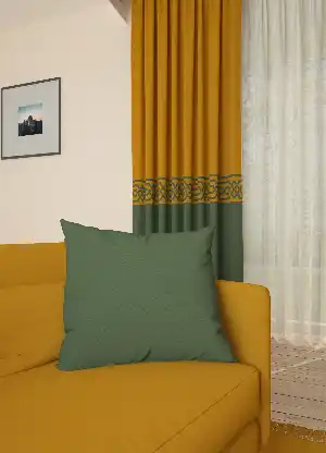 Dökümlü Kumaştan Yeşil Bordürlü Pano Fon Perde 1. Kalite - Salon - Yatak Odası - Oturma Odası