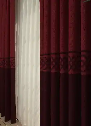 Dökümlü Kumaştan Bordo Bordürlü Pano Fon Perde 1. Kalite - Salon - Yatak Odası - Oturma Odası