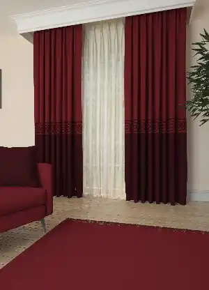 Dökümlü Kumaştan Bordo Bordürlü Pano Fon Perde 1. Kalite - Salon - Yatak Odası - Oturma Odası