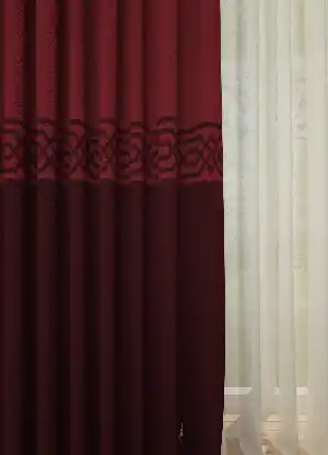 Dökümlü Kumaştan Bordo Bordürlü Pano Fon Perde 1. Kalite - Salon - Yatak Odası - Oturma Odası