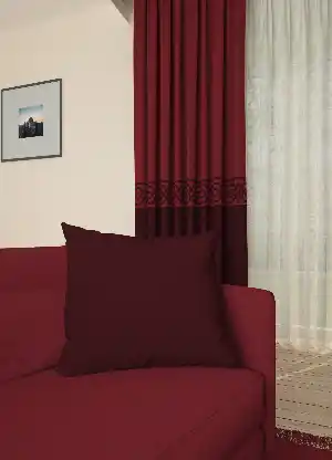 Dökümlü Kumaştan Bordo Bordürlü Pano Fon Perde 1. Kalite - Salon - Yatak Odası - Oturma Odası