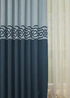 Dökümlü Kumaştan Açık Mavi Lacivert Bordürlü Pano Fon Perde 1. Kalite - Salon - Yatak Odası - Oturma Odası