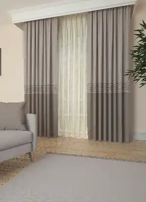 Dökümlü Kumaştan Açık Gri Bordürlü Pano Fon Perde 1. Kalite - Salon - Yatak Odası - Oturma Odası