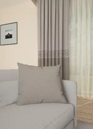 Dökümlü Kumaştan Açık Gri Bordürlü Pano Fon Perde 1. Kalite - Salon - Yatak Odası - Oturma Odası