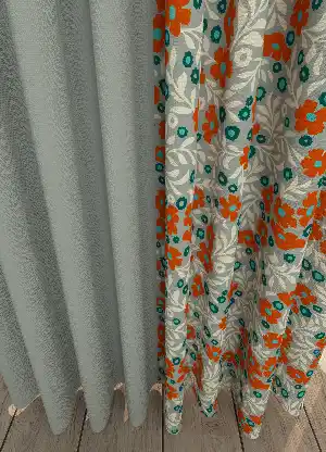 Dökümlü Kumaştan Açık Gri Nar Çiçeği Çiçek Desenli Kombinli Baskılı Fon Perde Geniş En 1. Kalite