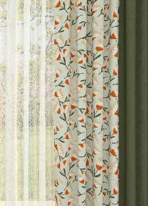 Dökümlü Kumaştan Haki Çiçek Desenli Baskılı Fon Perde Geniş En Kombinli 1. Kalite