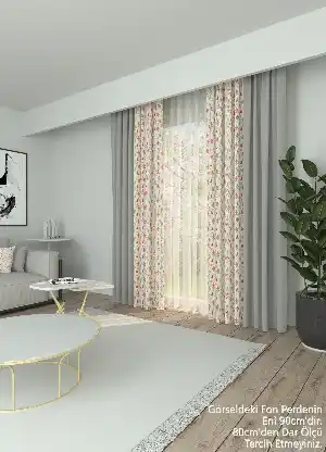 Dökümlü Kumaştan Modern Çam Ağacı Desenli Açık Gri Kombinli Geniş En Fon Perde 1. Kalite