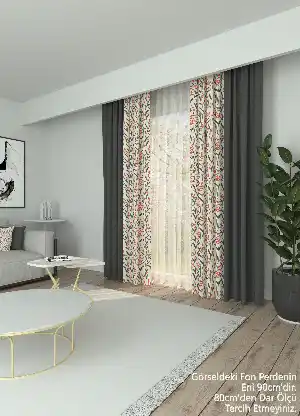Dökümlü Kumaştan Modern Yaprak Desenli Gri Kombinli Geniş En Fon Perde 1. Kalite