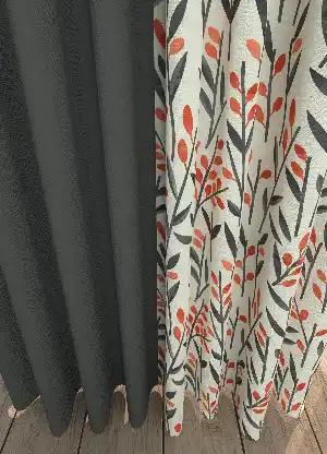 Dökümlü Kumaştan Modern Yaprak Desenli Gri Kombinli Geniş En Fon Perde 1. Kalite
