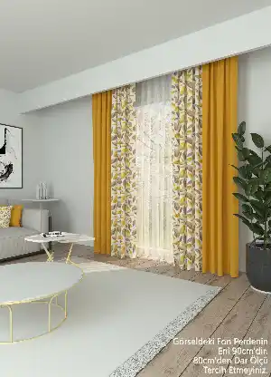 Dökümlü Kumaştan Yaprak Desenli Hardal Kombinli Geniş En Fon Perde 1. Kalite