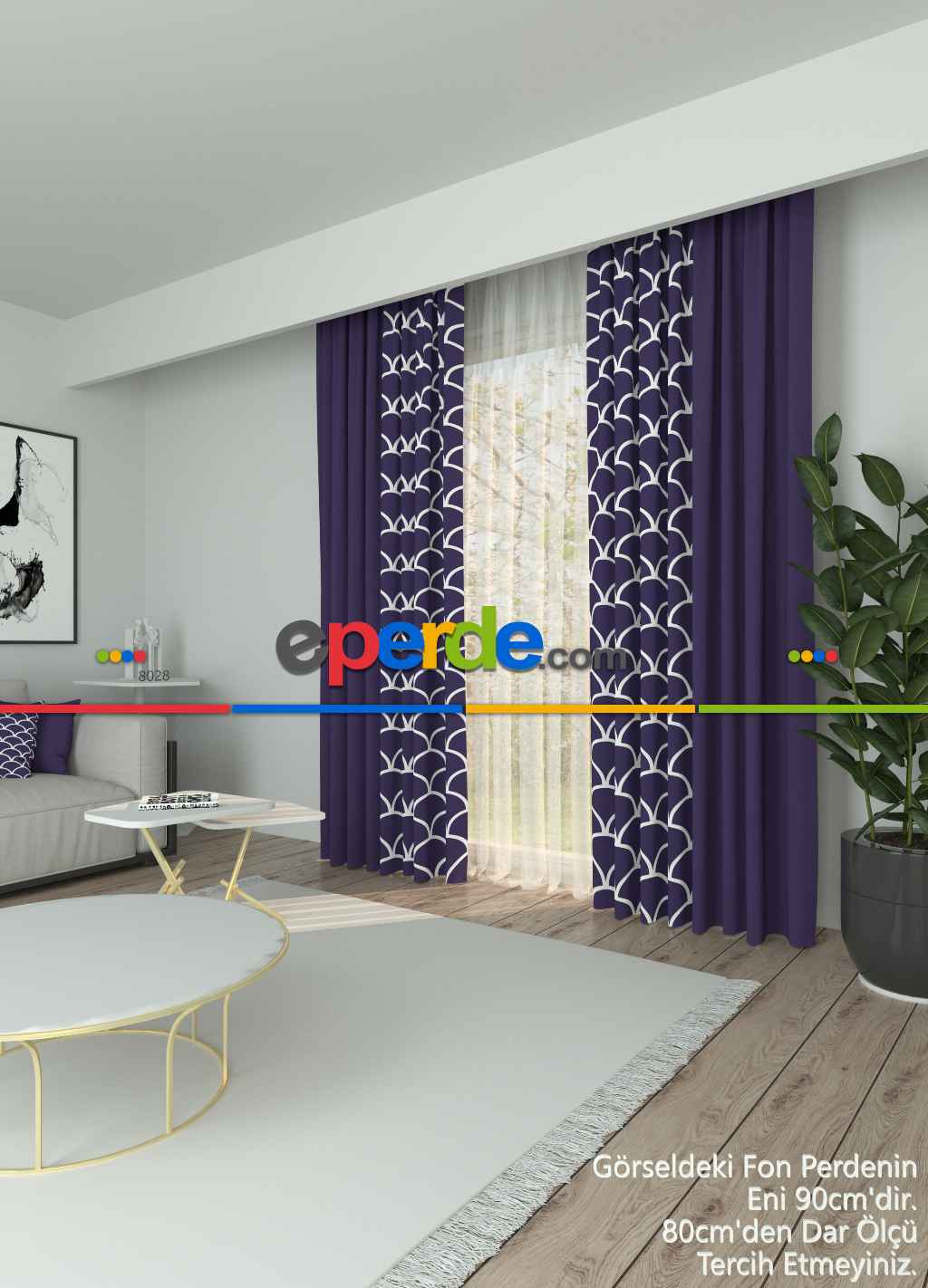 Dökümlü Kumaştan Modern Desenli Mor Kombinli Baskılı Fon Perde 1. Kalite