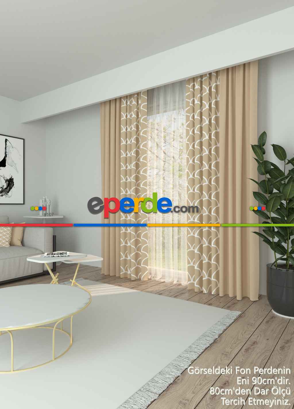 Dökümlü Kumaştan Modern Desenli Bej Kombinli Baskılı Fon Perde 1. Kalite