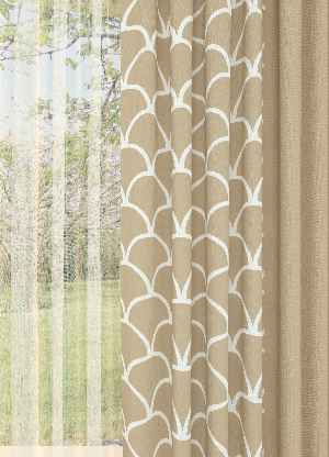 Dökümlü Kumaştan Modern Desenli Bej Kombinli Baskılı Fon Perde 1. Kalite