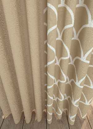 Dökümlü Kumaştan Modern Desenli Bej Kombinli Baskılı Fon Perde 1. Kalite