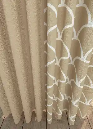 Dökümlü Kumaştan Modern Desenli Bej Kombinli Baskılı Fon Perde 1. Kalite