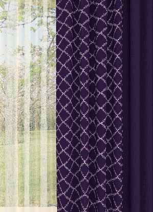 Dökümlü Kumaştan Mor Geometrik Desenli Baskılı Fon Perde Geniş En Kombinli 1. Kalite