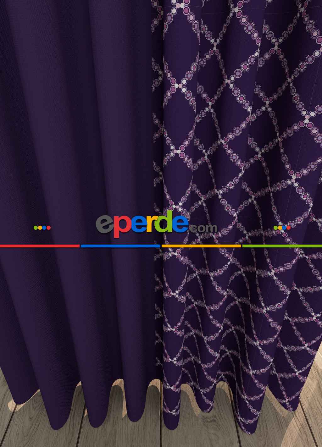 Dökümlü Kumaştan Mor Geometrik Desenli Baskılı Fon Perde Geniş En Kombinli 1. Kalite