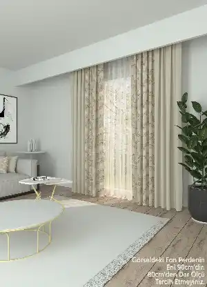 Dökümlü Kumaştan Taş Rengi Yaprak Desenli Baskılı Fon Perde Geniş En Kombinli 1. Kalite