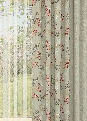 Dökümlü Kumaştan Taş Rengi Yaprak Desenli Baskılı Fon Perde Geniş En Kombinli 1. Kalite