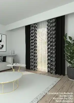 Dökümlü Kumaştan Koyu Antrasit Modern Desenli Baskılı Fon Perde Geniş En Kombinli 1. Kalite