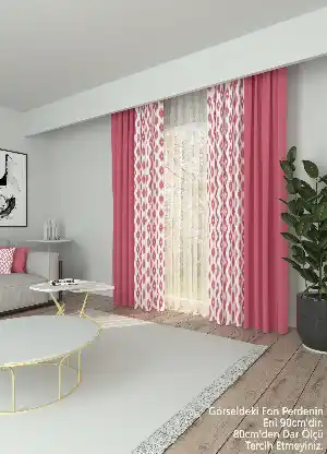 Dökümlü Kumaştan Pembe Geometrik Desenli Baskılı Fon Perde Geniş En Kombinli 1. Kalite