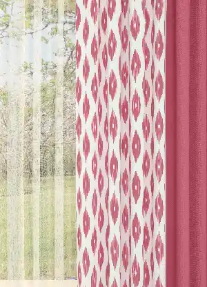 Dökümlü Kumaştan Pembe Geometrik Desenli Baskılı Fon Perde Geniş En Kombinli 1. Kalite