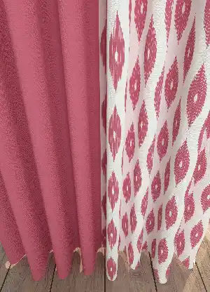 Dökümlü Kumaştan Pembe Geometrik Desenli Baskılı Fon Perde Geniş En Kombinli 1. Kalite