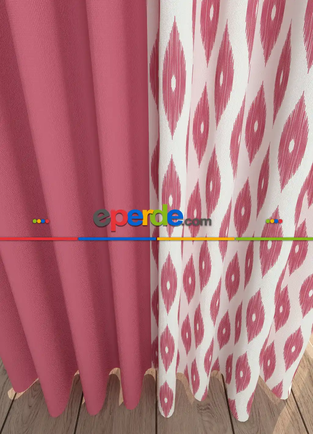 Dökümlü Kumaştan Pembe Geometrik Desenli Baskılı Fon Perde Geniş En Kombinli 1. Kalite